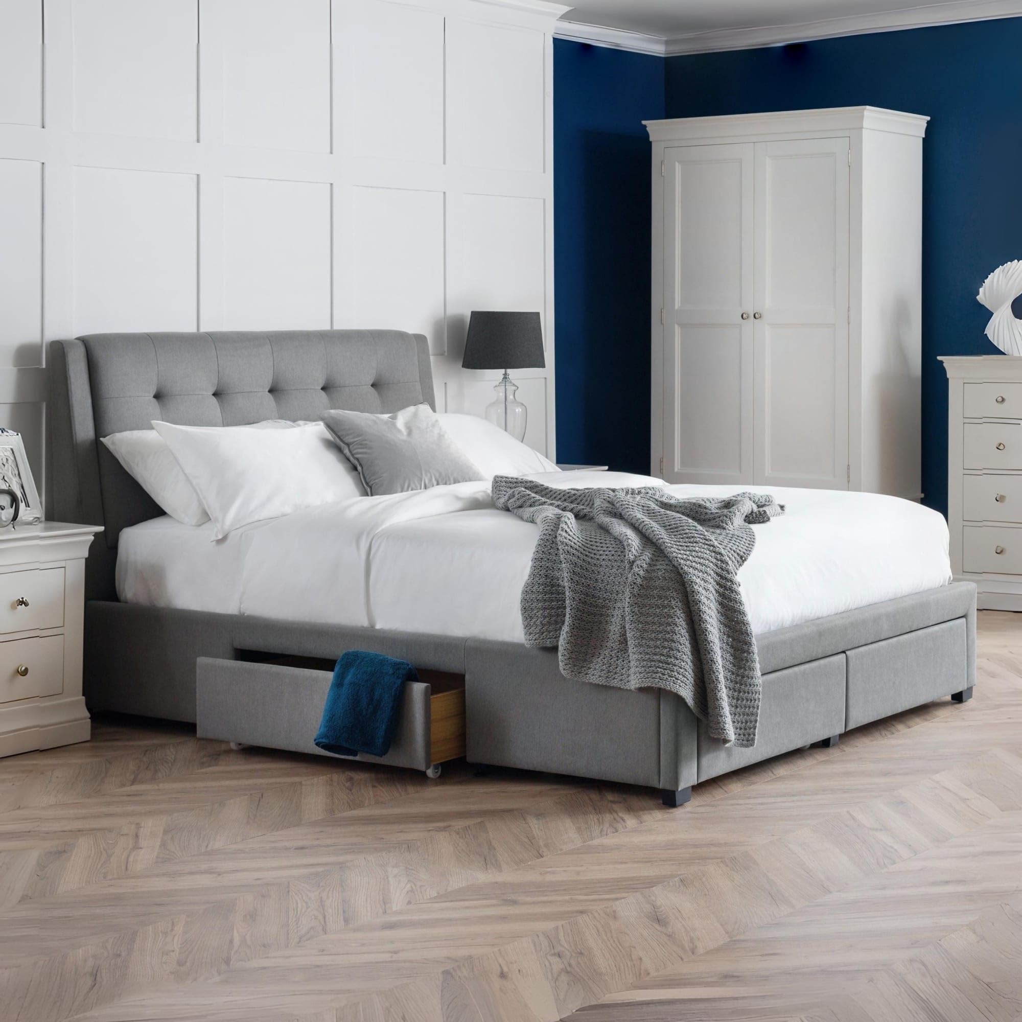 Fullerton Bed With 4 Drawers - Grey / Double