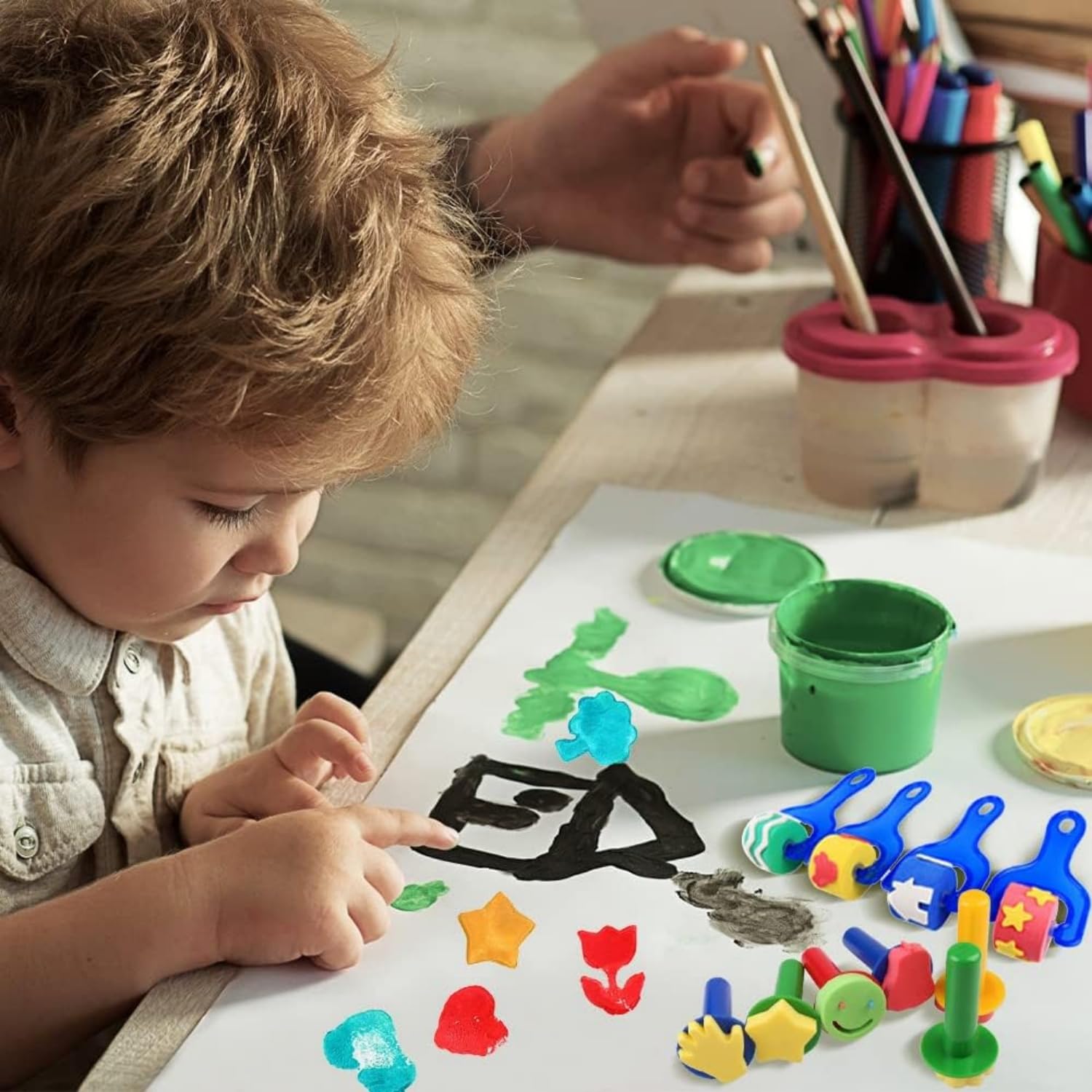 Alfven Éponge Brosses de Peinture Enfant, 24pcs Kit Peinture Enfant Pinceaux éponge pour Enfants kit d'apprentissage DIY