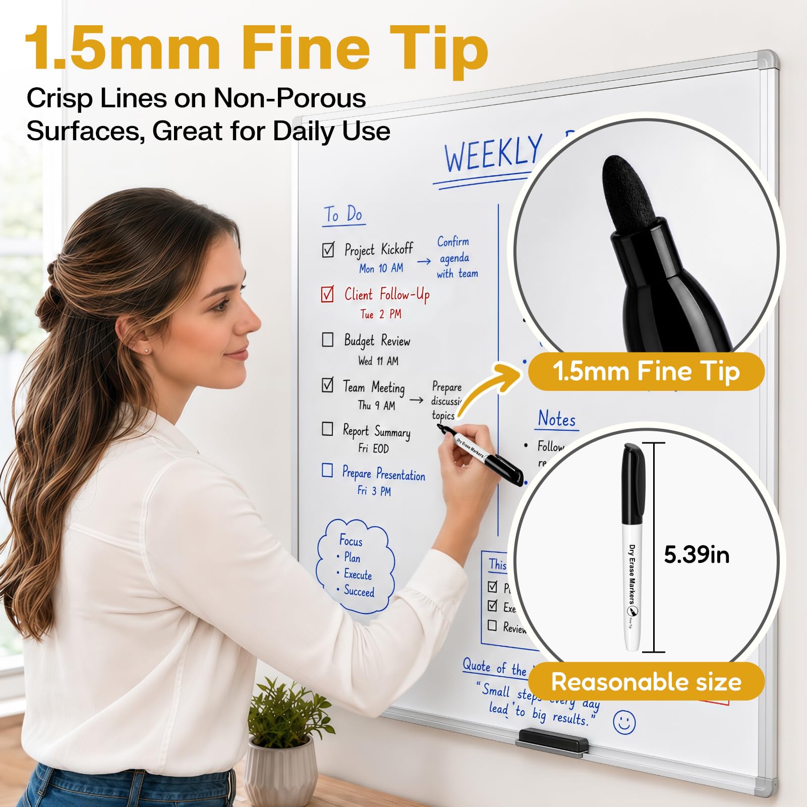 V-Opitos Whiteboard-Marker mit feiner Spitze, trocken abwischbar, ideal für Schule, Klassenzimmer, Bürobedarf, ungiftig und leicht zu reinigen, 72 Stück