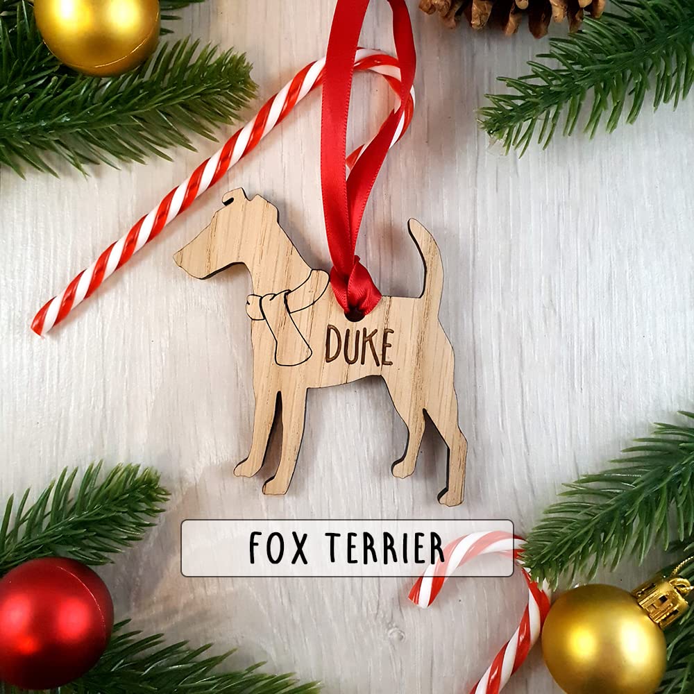 My Pretty Little Gifts Personalised Fox Terrier Wooden Dog Decoration - Sustainable Oak Tree Bauble
