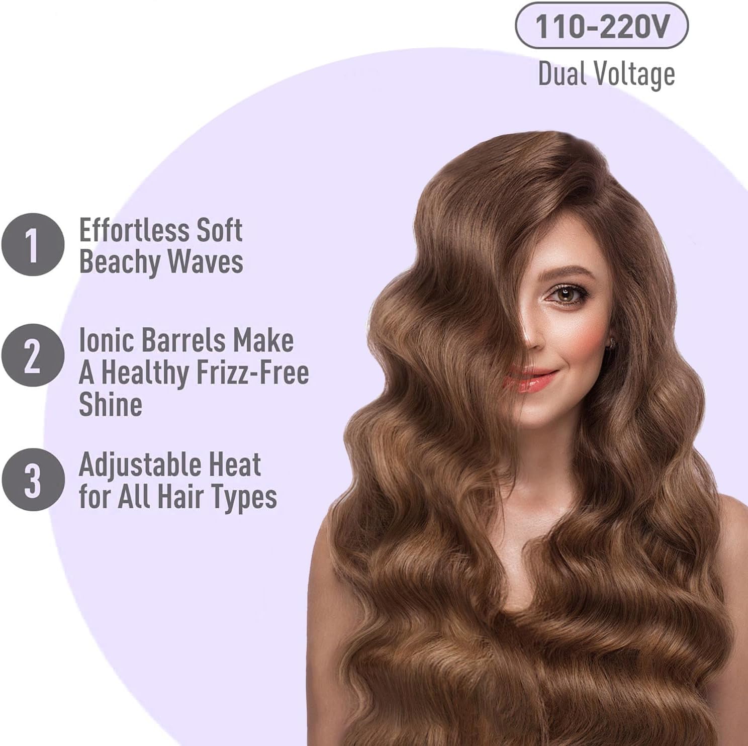 36mm Curling Iron Hair Crimper Waver - ROVY W Waves Curling Wand, Ionic Deep Waver Hair Curler Tool with Ceramic 3 Barrel for Women, Dual Voltage, Anti-Scald, Easy to Use, 1.42 Inch