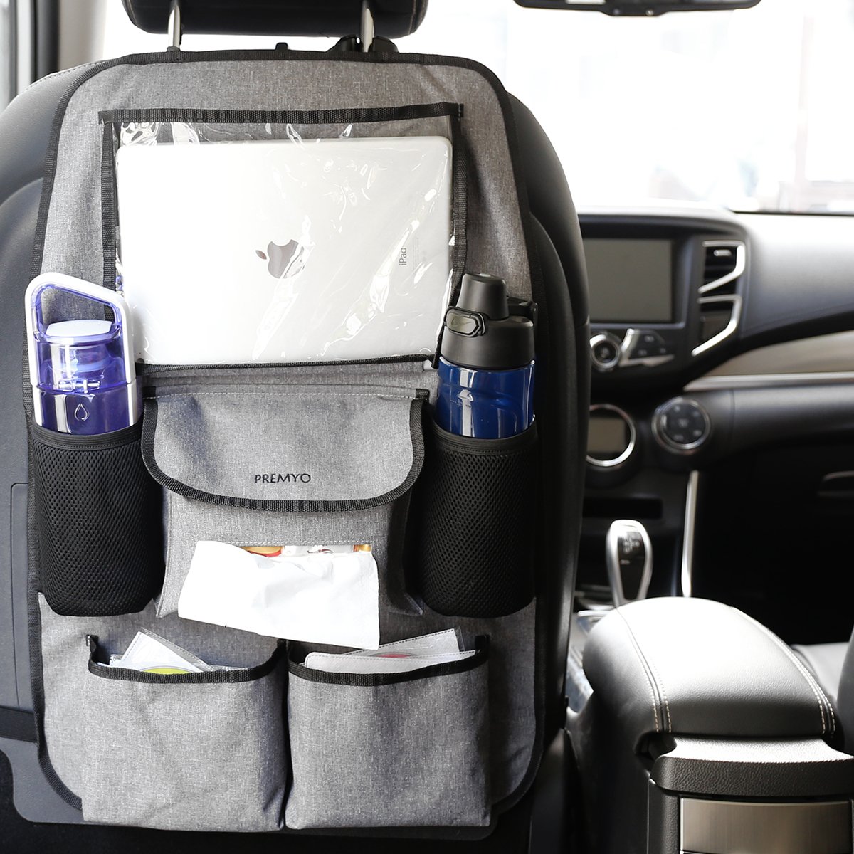 PREMYO Organizador para Coche Protector de Asiento Trasero Respaldo Protección Patadas con Bolsillo para Tablet Soporte Bebidas Impermeable Robusto