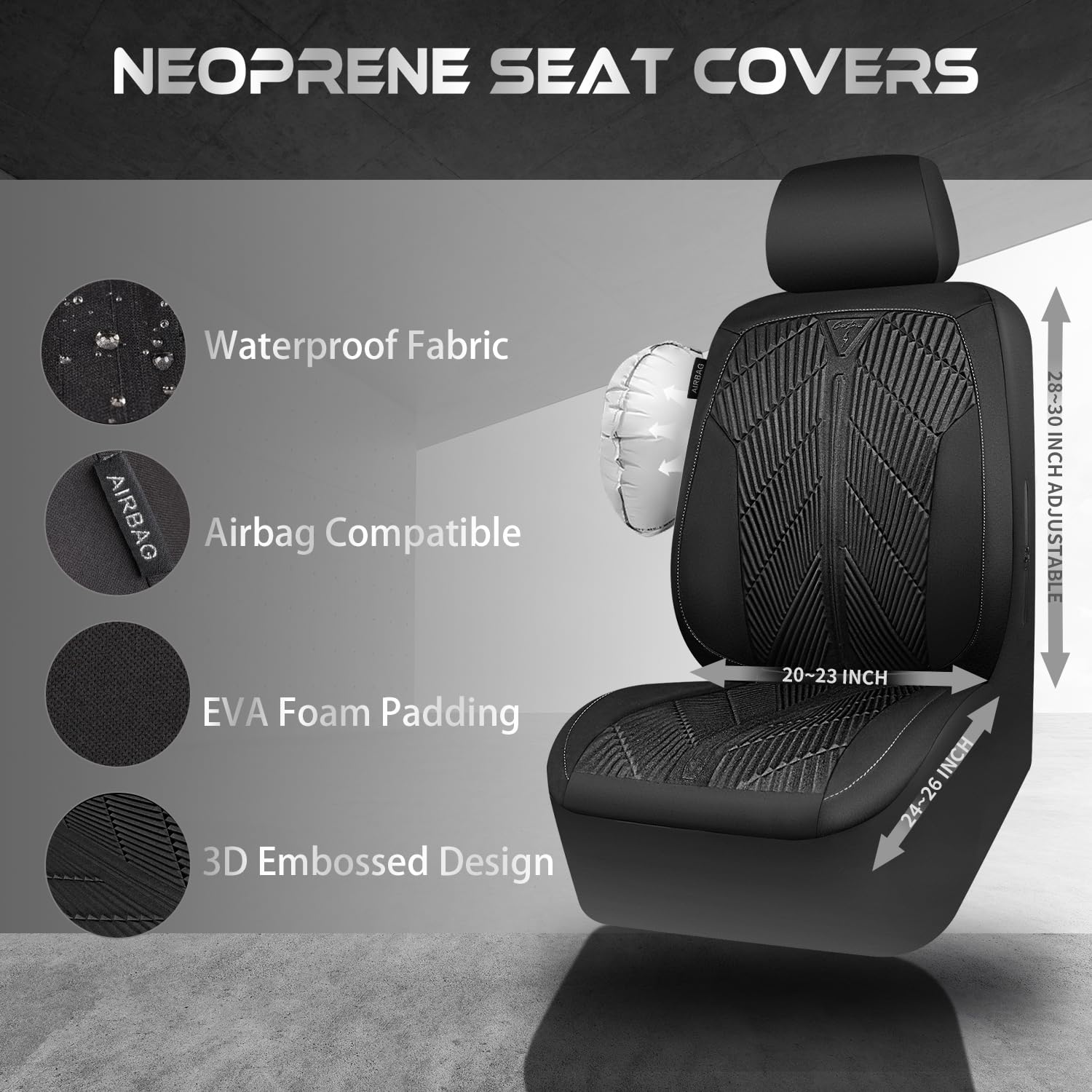 CAR PASS Waterproof Car seat covers Front Seats covers Neoprene Wetsuit All-Weather Non-Slip Durable Universal Fit for SUV — view 3