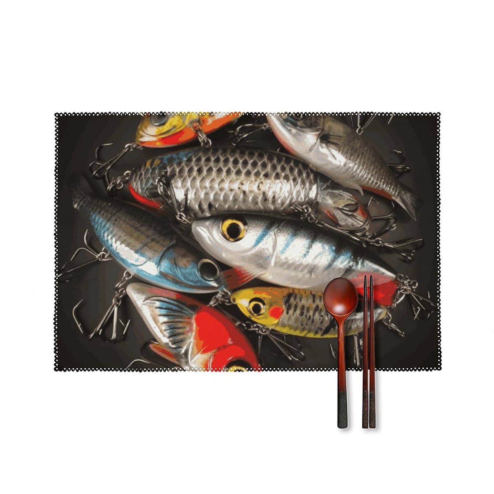 Sets de table anti-froissement imprimés appâts de pêche 45x30cm faciles à nettoyer résistants
