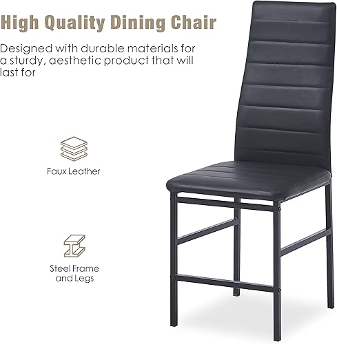 Miniatura 32 de Juego de 4 sillas de comedor, sillas de cocina, sillas laterales sin brazos para sala de estar, juego de 4 con marco de metal y patas (negro)