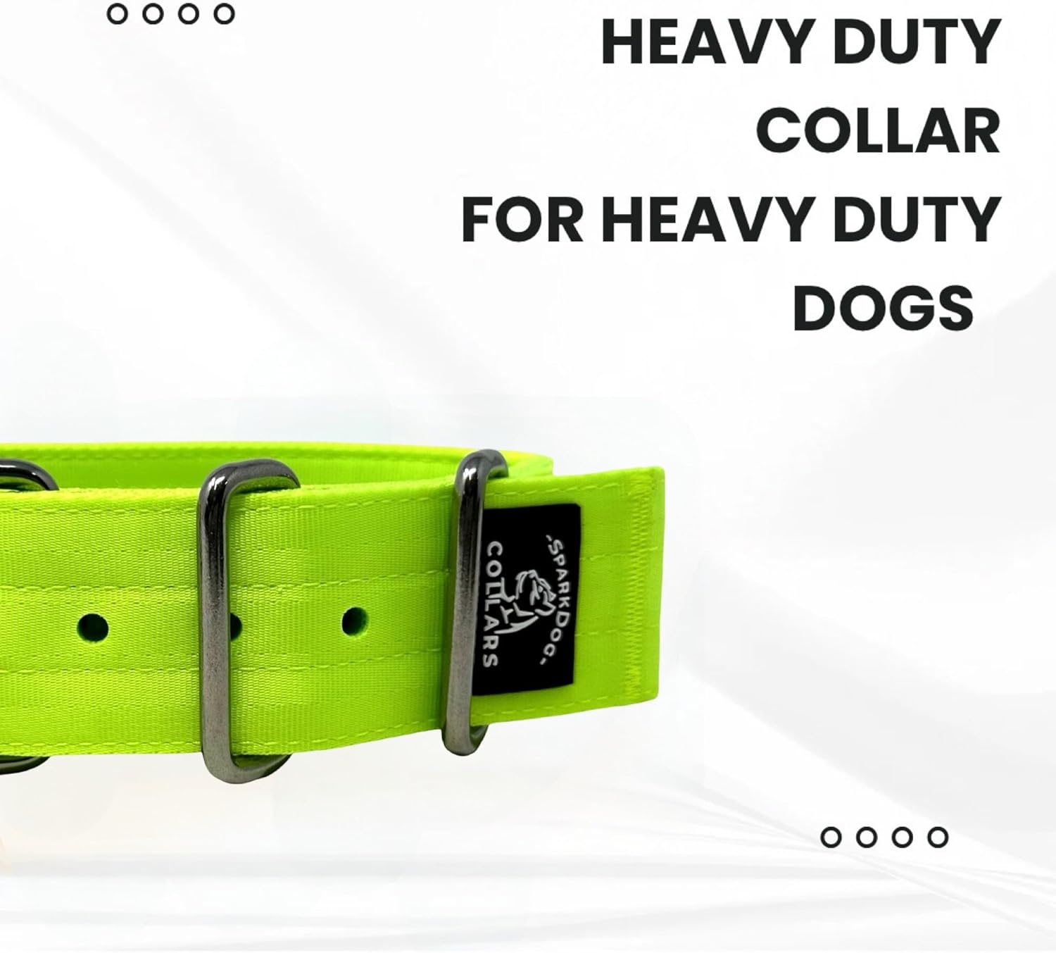 SparkDog 2” Working Dog Collar – Heavy Duty 4-Ply Nylon & Polyester Webbing, Stainless Steel Hardware, Tactical Style for Pitbulls, Medium & Large Dogs (14-20" (Lime Green, 2" Width)