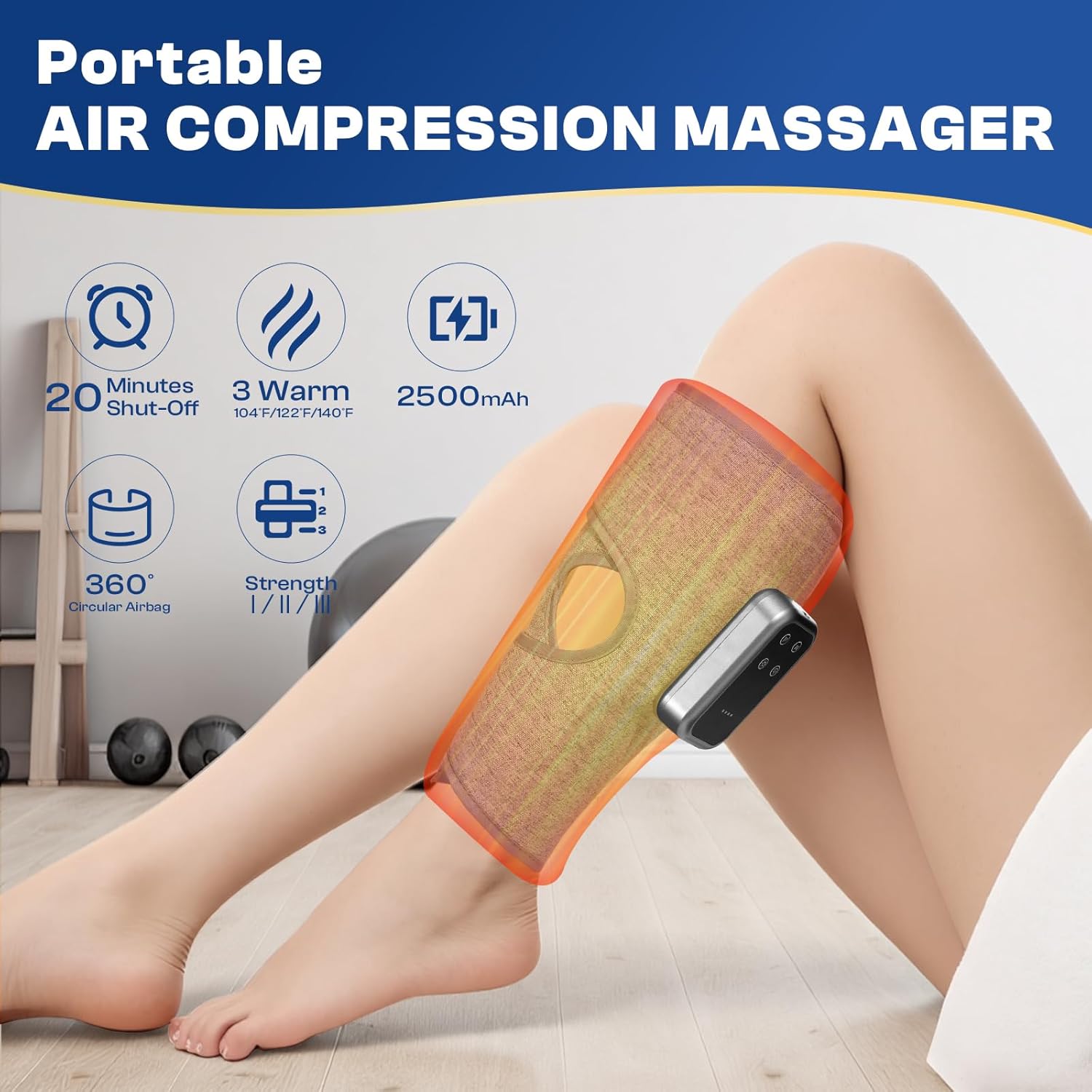Cordless Leg Massager with Heat and Compression, Rechargeable Leg Compression Massager for Circulation, Muscle Relaxation for Calf, Gifts for Dad Mom Men Women Gym Office Home (1 Piece) - Image 2