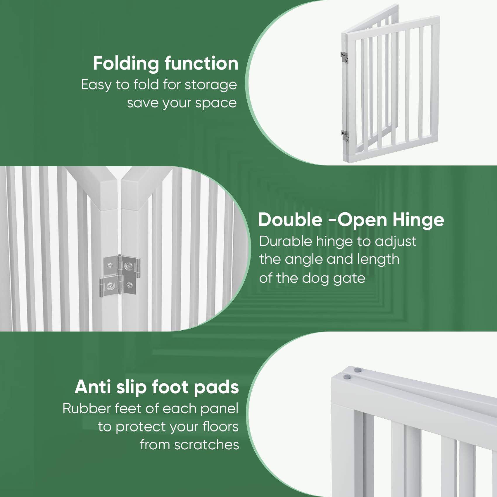 Dog Gates for Doorways, Foldable Dog Gate Indoor, Freestanding Pet Gates for Doorways Bedroom, Puppy Gate with Metal Support Feet, Room Divider 2 Panels (White) — view 3