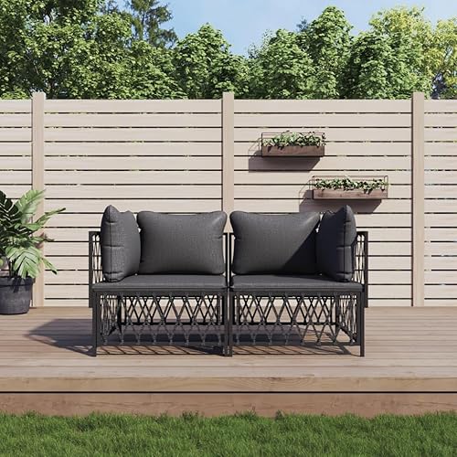 Miniatura 9 de 4-Piece Patio Lounge Set with Cushions Anthracite Steel Outdoor Furniture for Balcony Porch Garden Modular Seating Conversation Set Anthracite/2x