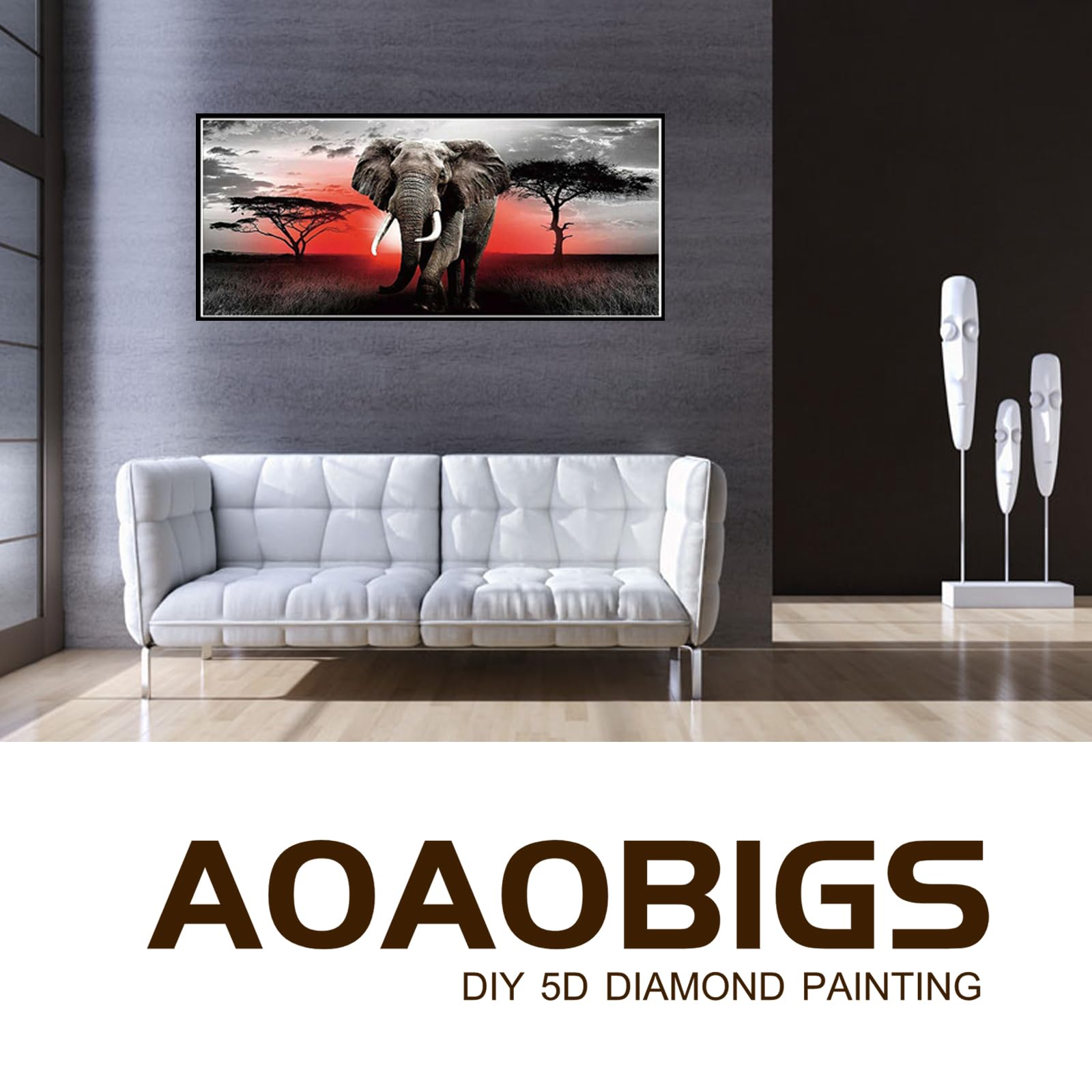 AOAOBIGS 5D Diamond Painting Kits for Adults,Elephant Large Diamond Art Full Drill Round Dots Gem Art Crafts Diamond DIY Kits,Wall Decor Home Office Decoration(35.4inch*15.7inch) Without Frame - Image 2