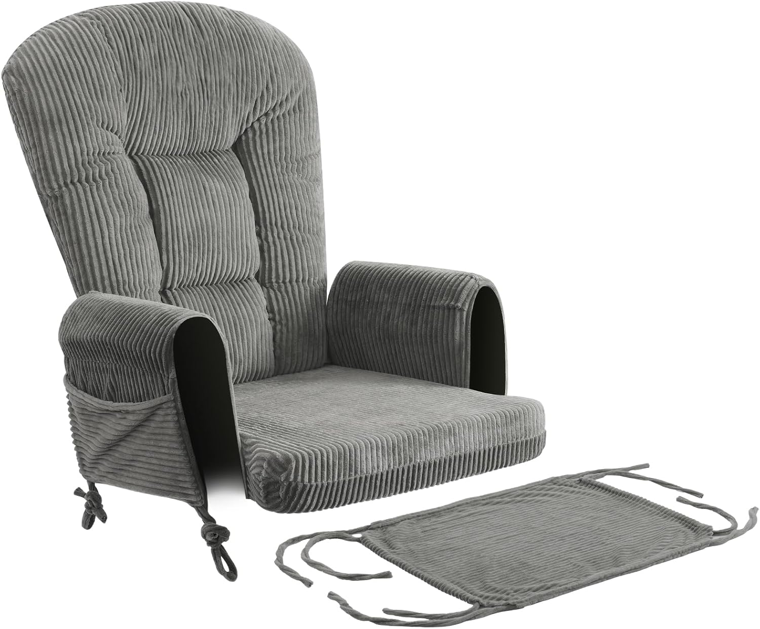 ANMINY 5pcs Glider Rocker Replacement Cushions Set - Thickened Fleece Glider Rocking Chair Cushions with 29.5 inch High Backrest & Side Pockets for Indoor Nursery, Washable & Non Slip, Brown