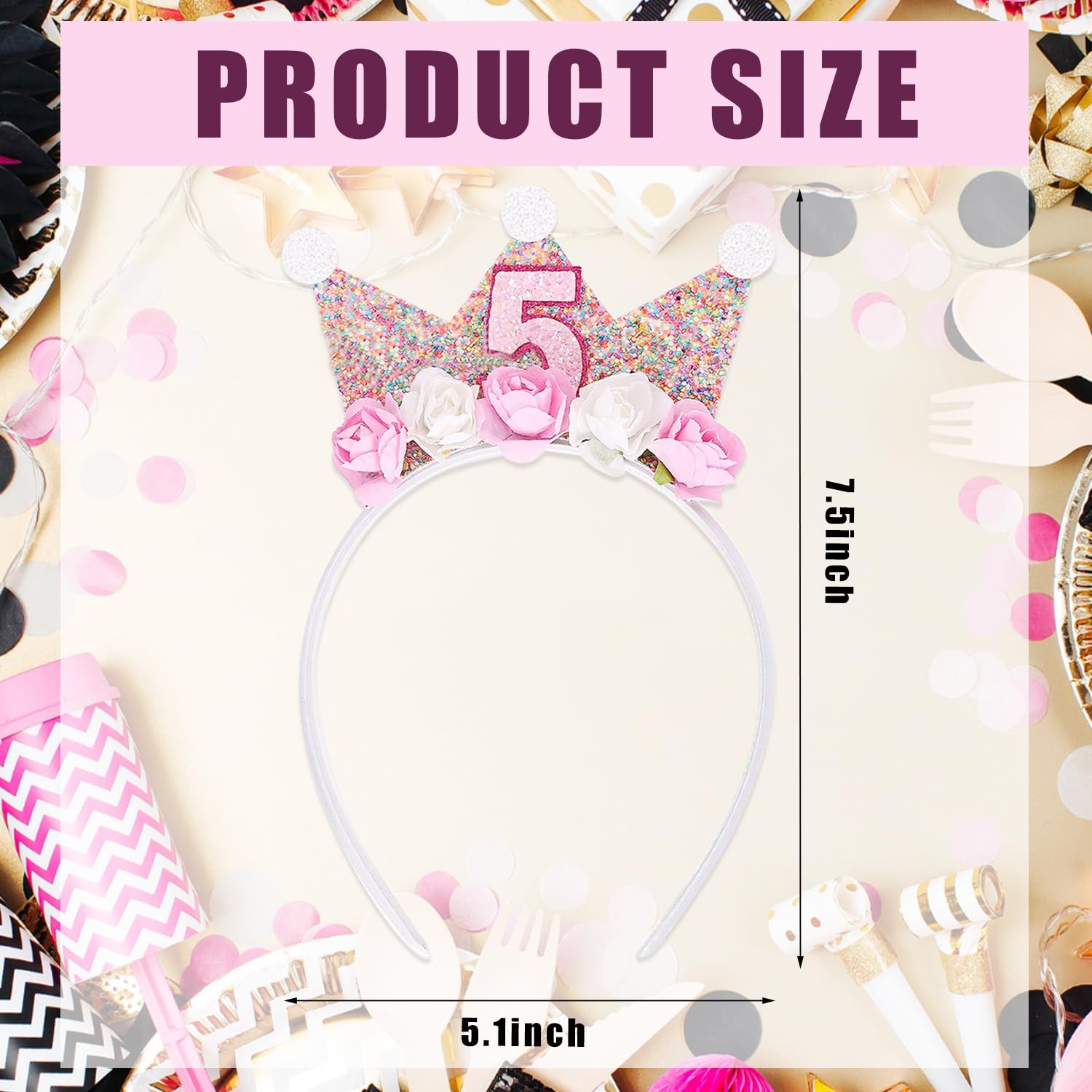 hhdatc Birthday Girl Headbands for Toddlers Girls,Birthday Flower Crown Princess Headbands for Birthday Girls (5th birthday outfit)