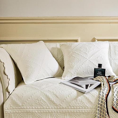 Miniatura 7 de vctops Funda acolchada de algodón neutro para sofá, con bordado floral, antideslizante, funda suave y acogedora para sofá modular para perros, gatos