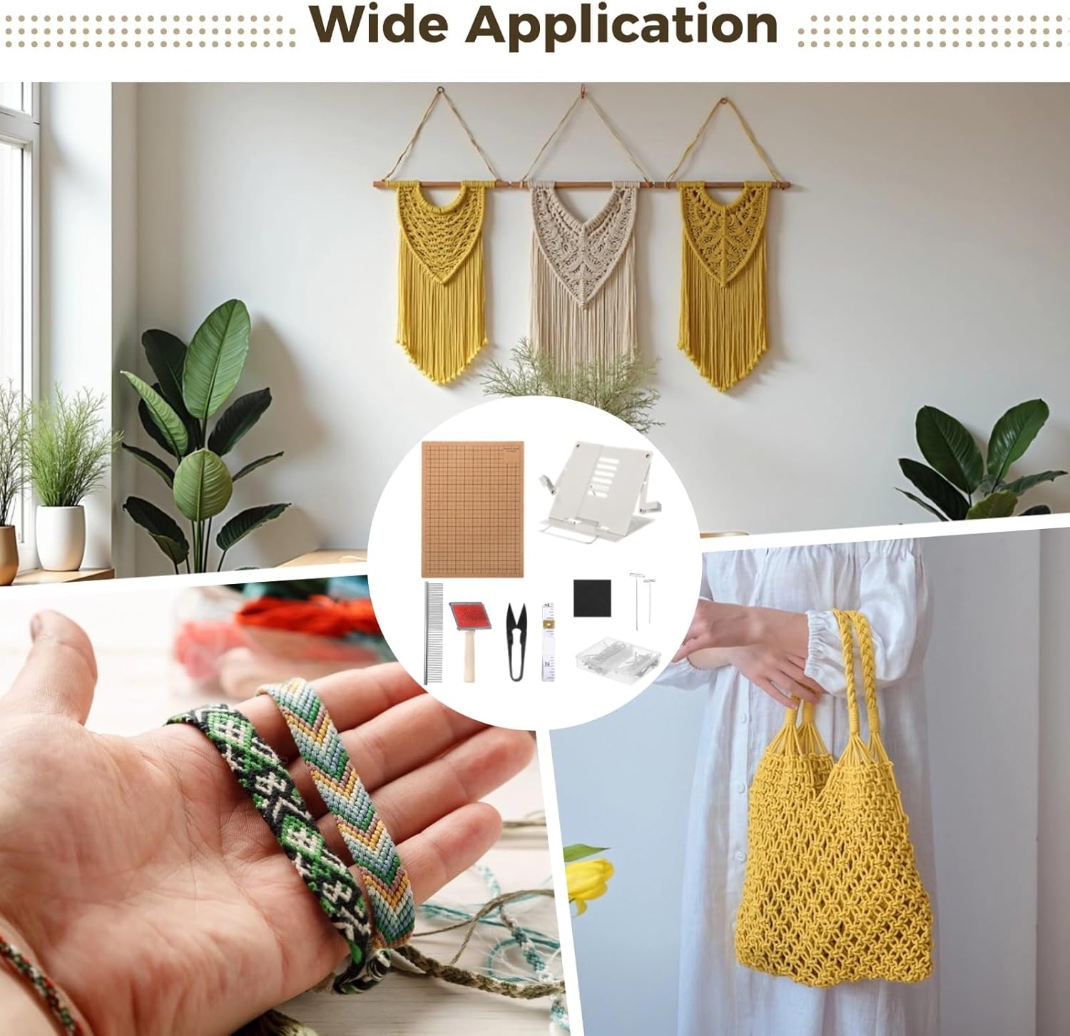 106 PCS Macrame Board Set, with 12x16 Inch Macrame Board Adjustable Holder with T Pins Double Sided Grids Bracelet Making Board with Brush Scissor Ruler Tools for Braiding Cording Creating (A)