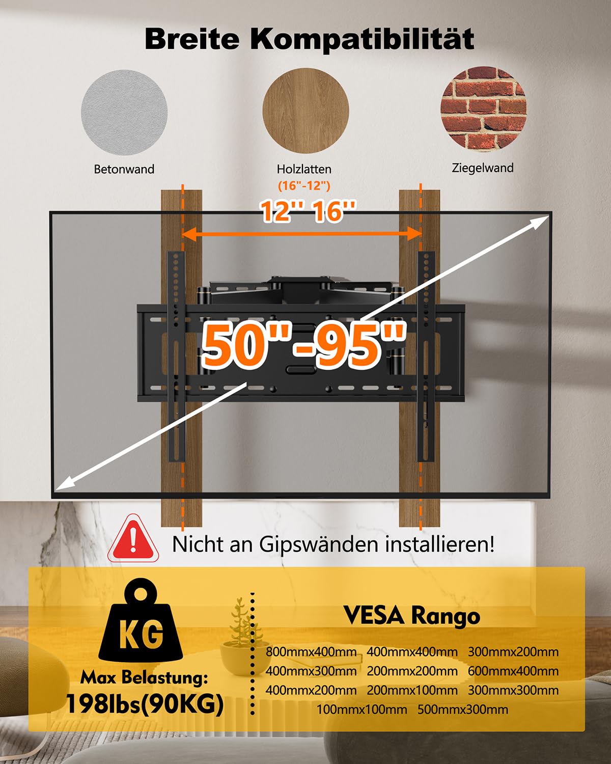 FORGING Mount TV Wandhalterung mit 109cm Langer Reichweite & Robuster 2 Gelenkarme Neigbare Schwenkbare TV Halterung für 50-95 Zoll Flach/Geschwungen Fernseher bis zu 90KG. Max VESA 800x400mm