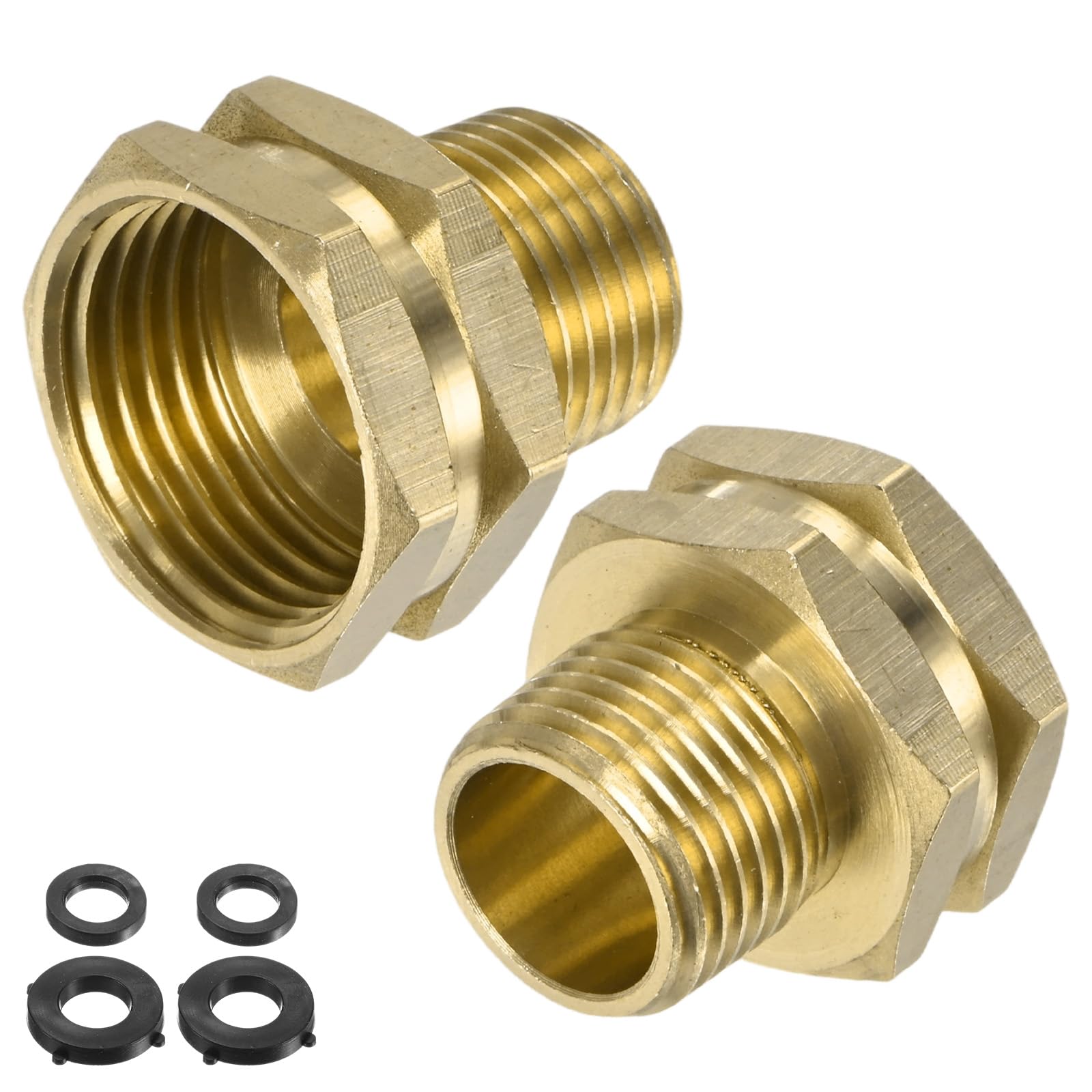 M METERXITY 2-Pack 3/4" GHT Female to 1/2" NPT Male Hose Adapter, Brass Garden Hose Fittings Connector with Rubber Washers for Faucet/Irrigation System Quick Connect