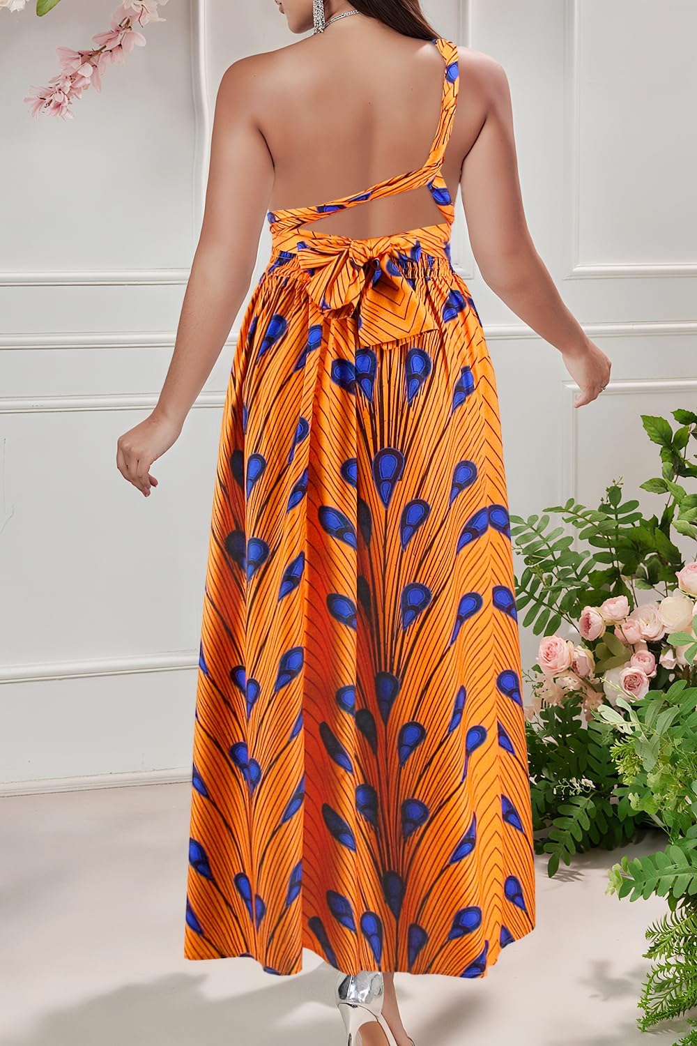 Vimoisa Women Sexy Boho African Long Maxi Dress V-Neck Multi-Way Pleated Floral Print Dresses - Image 7