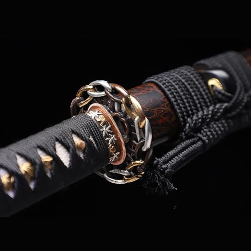 Miniatura 4 de Espada Katana forjada a mano de arcilla real templada L6 acero Hitatsura Hamon () Espada Samurai de espiga completa