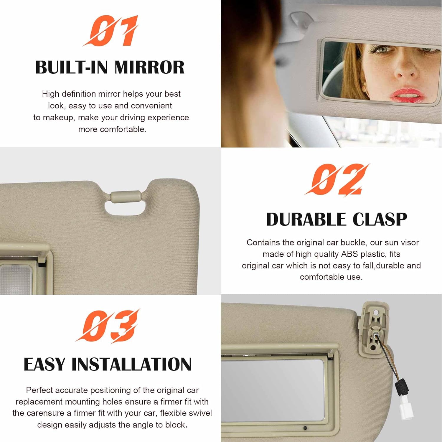 Beige Driver Left Side Sun Visor Replacement Compatible with KIA Sportage 2005 2006 2007 2008 2009 2010 Replace 85202-1F090EZ