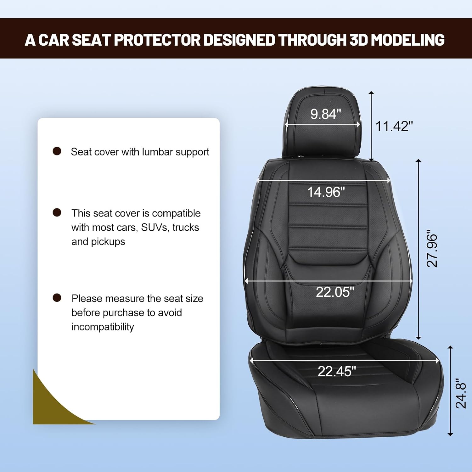 Full Sets of Car Waterproof Leather Seat Covers,Black Car Seat Cover,Car Seat Covers Front Seats and Back,Compatible with Most Cars, SUVs, Trucks and Pickups
