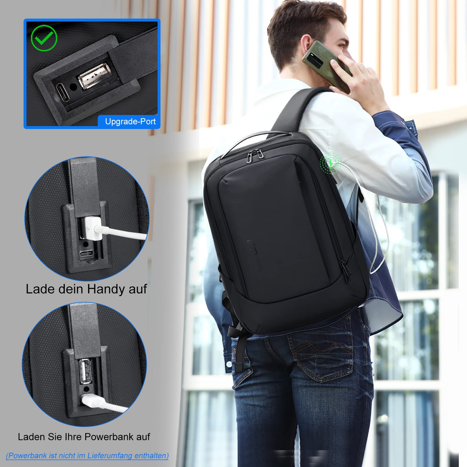 FENRUIEN Erweiterbarer Laptop Rucksack YKK-Reißverschlüssen 26L-38L Rucksack Business Rucksack Herren Laptop Tasche 15.6 Zoll für Herren und Damen Mädchen Teenager mit Laptopfach USB-Ladeanschluss