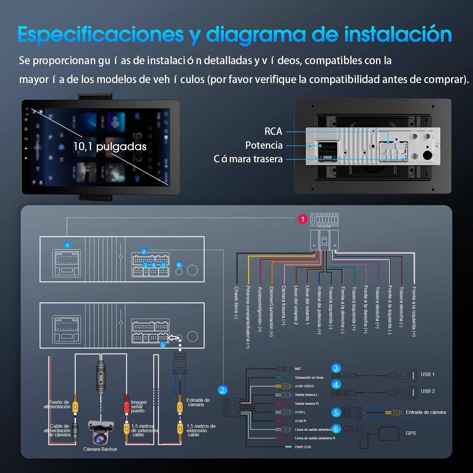 Haudio Estéreo de Coche Giratorio 360°, 1 DIN Radio con CarPlay y Android Auto Inalámbricos, Pantalla IPS 10,1'' con Cámara Trasera 720P, Mirror Link,Control Voz, Radio RDS/FM/AM para Todos los Coches