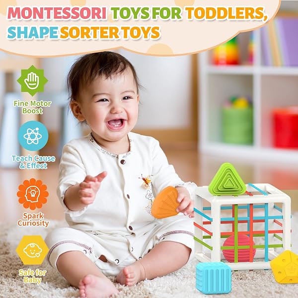 MINGKIDS Montessori Toys for 1 Year Old, 6 Pc Multi Sensory Shape, Toddler Developmental Learning Birthday Gifts, Baby Toys 12 Month - 5