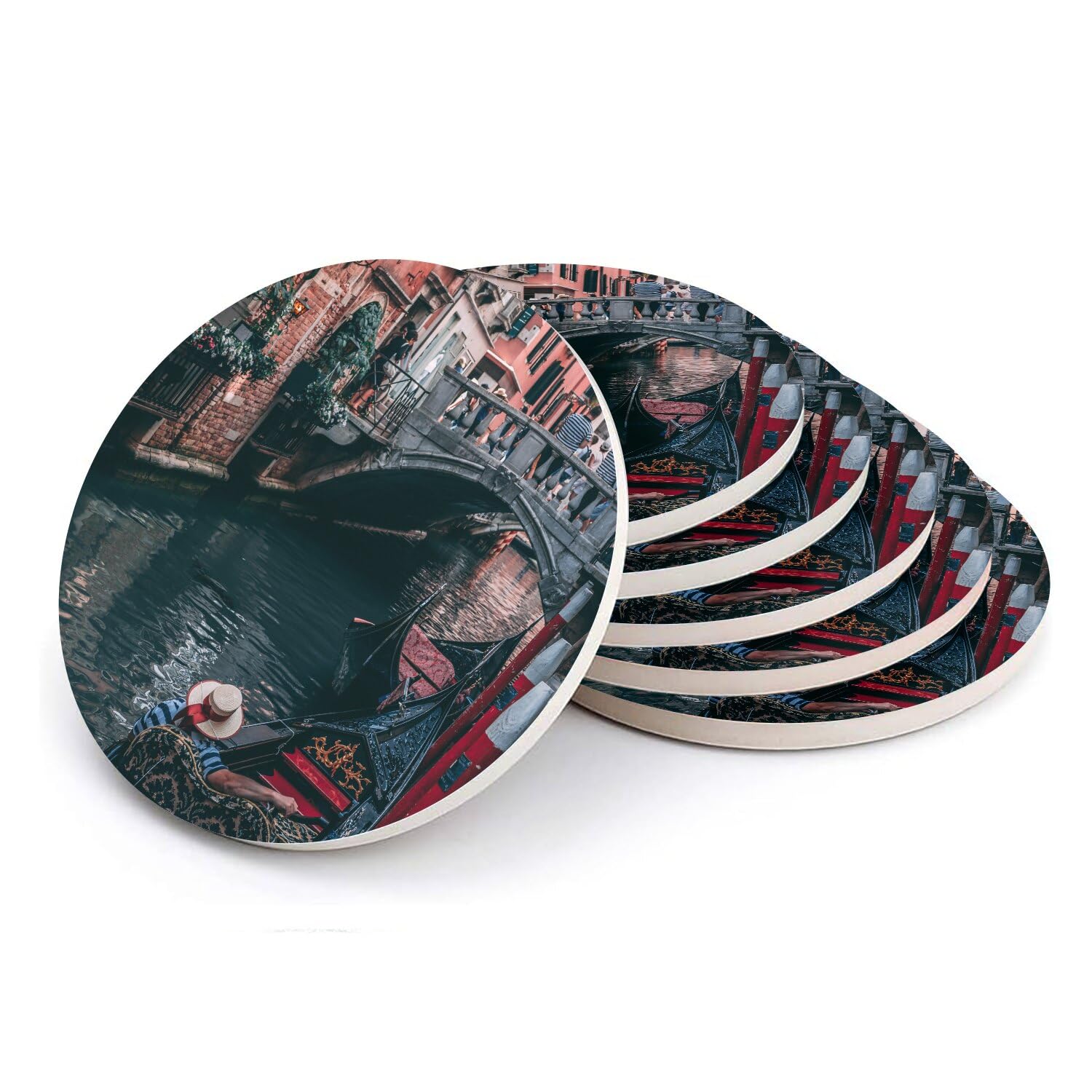 Sous-verre céramique Venise rond 108mm déco table salon lot de 6