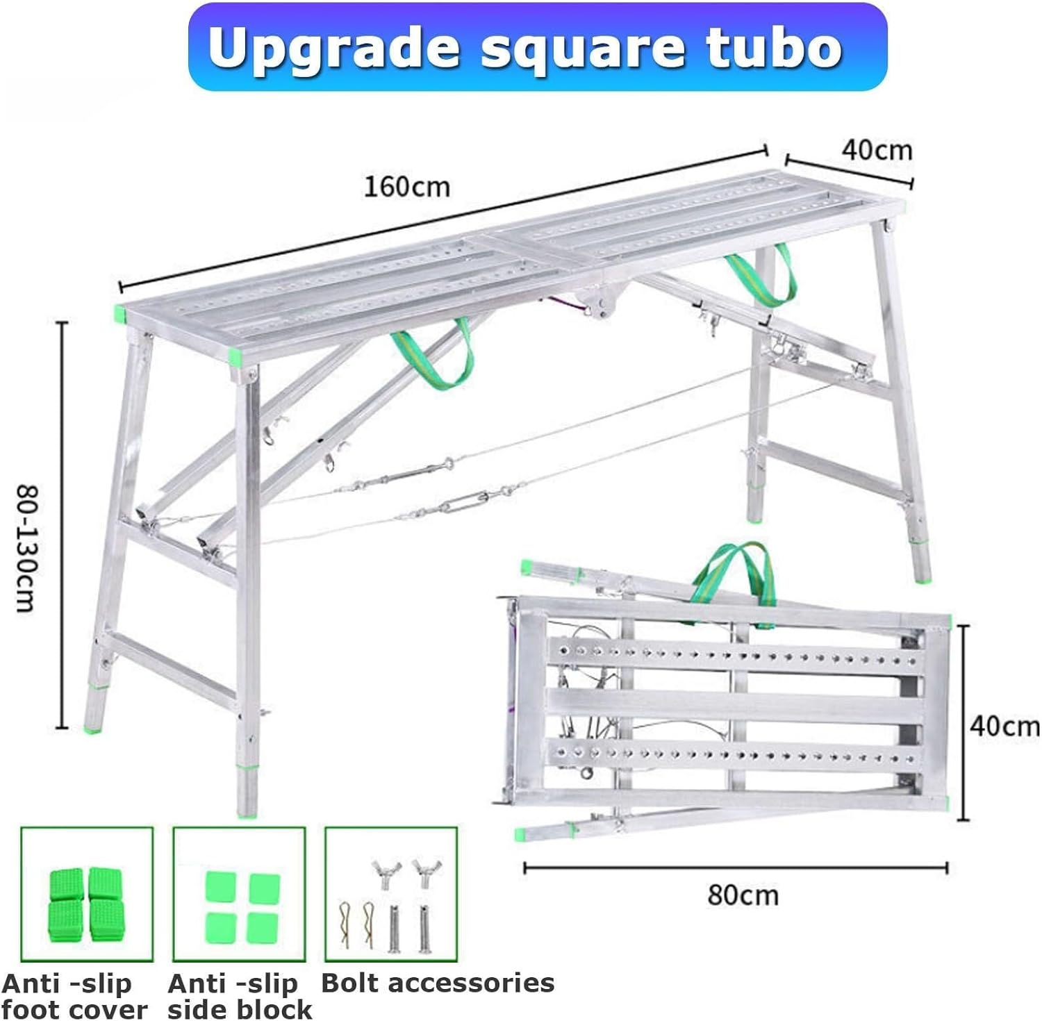 Work Platform Multipurpose Scaffolding Equipment, Adjustable Height Work Platform Portable Folding Scaffold Tower Ladder Stool Work Bench for Renovation, Washing Vehicles, Cleaning Windows,(200cm)