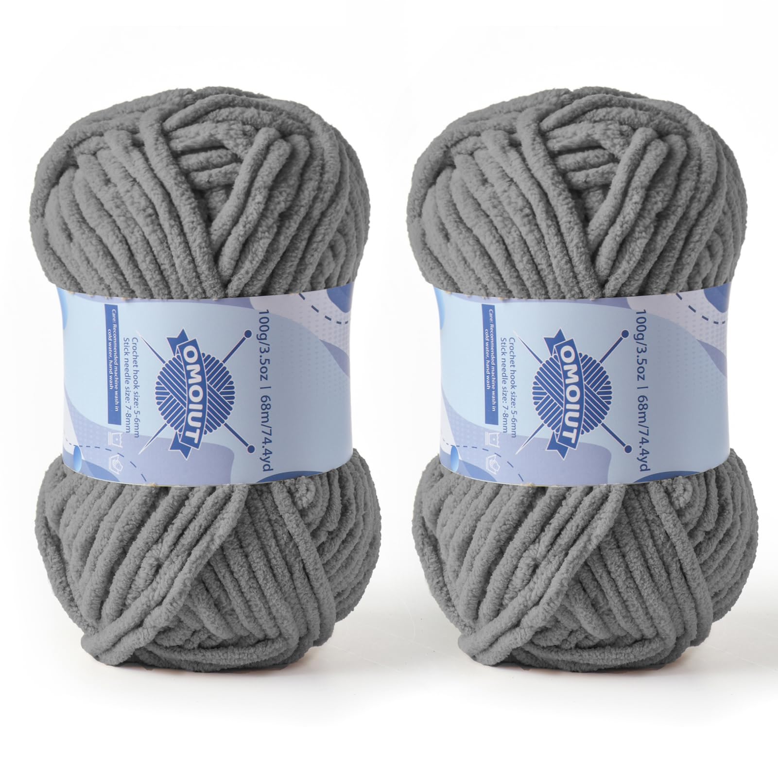 2 Pack Chunky Chenille Yarn for Crocheting, Baby Yarn for Crocheting Soft Blankets, Bulky Yarns for Crochet Amigurumi, 200g (148.7yds) Fluffy Velvet Yarns for Hand Knitting (2 Dark Gray)
