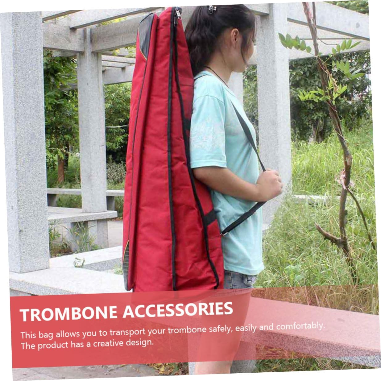 Thickened Waterproof Oxford Cloth Trombone Bag, Portable Tenor Trombone Storage Pouch with Red Exterior for Travel and Instrument Protection