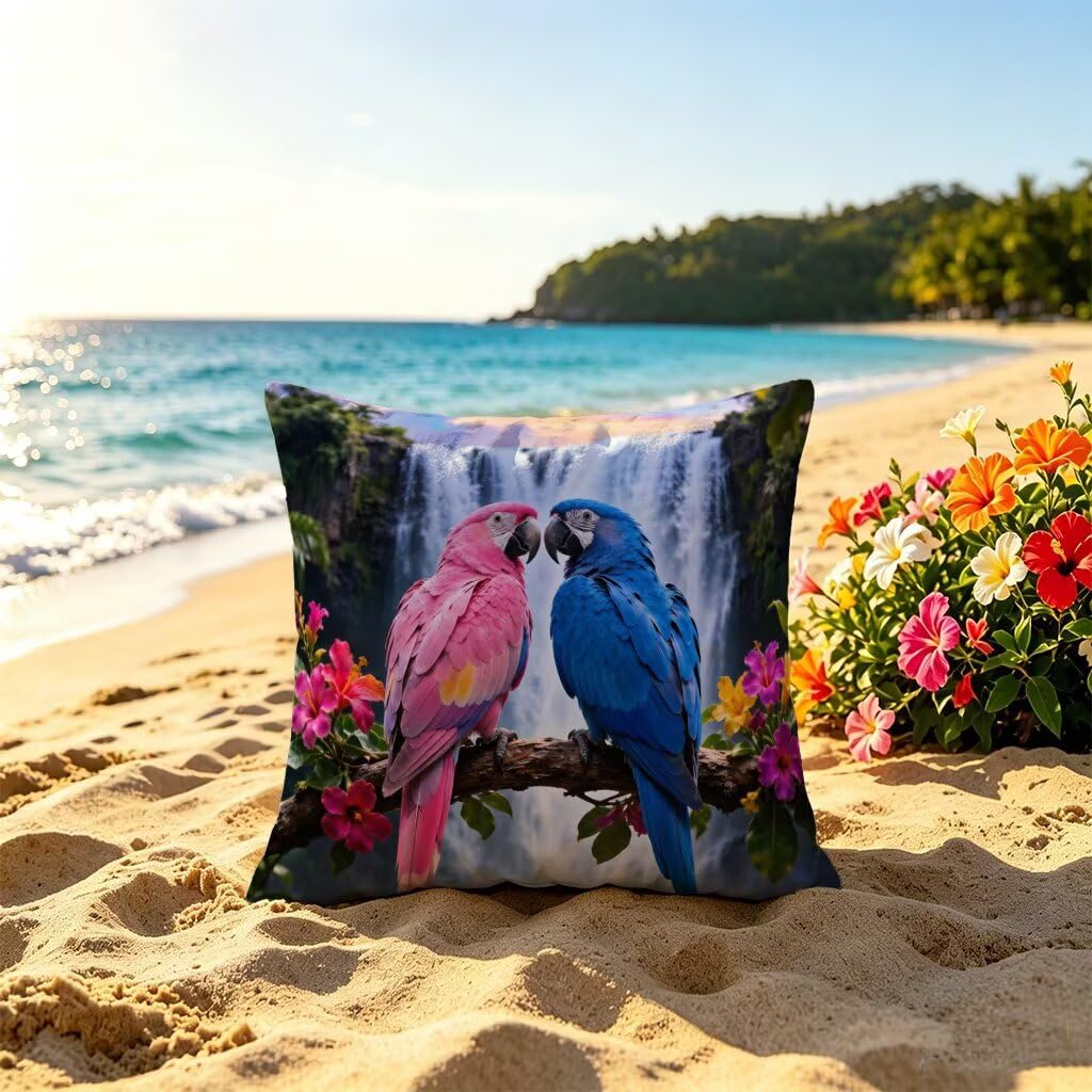 Poduszka outdoorowa 70 x 70 cm, poszewka na poduszkę 70 x 70 cm, dekoracyjna poduszka parrot, poduszka na sofę, lniana poduszka outdoorowa, wodoodporna, oddychająca, na lato, do domu, ogrodu
