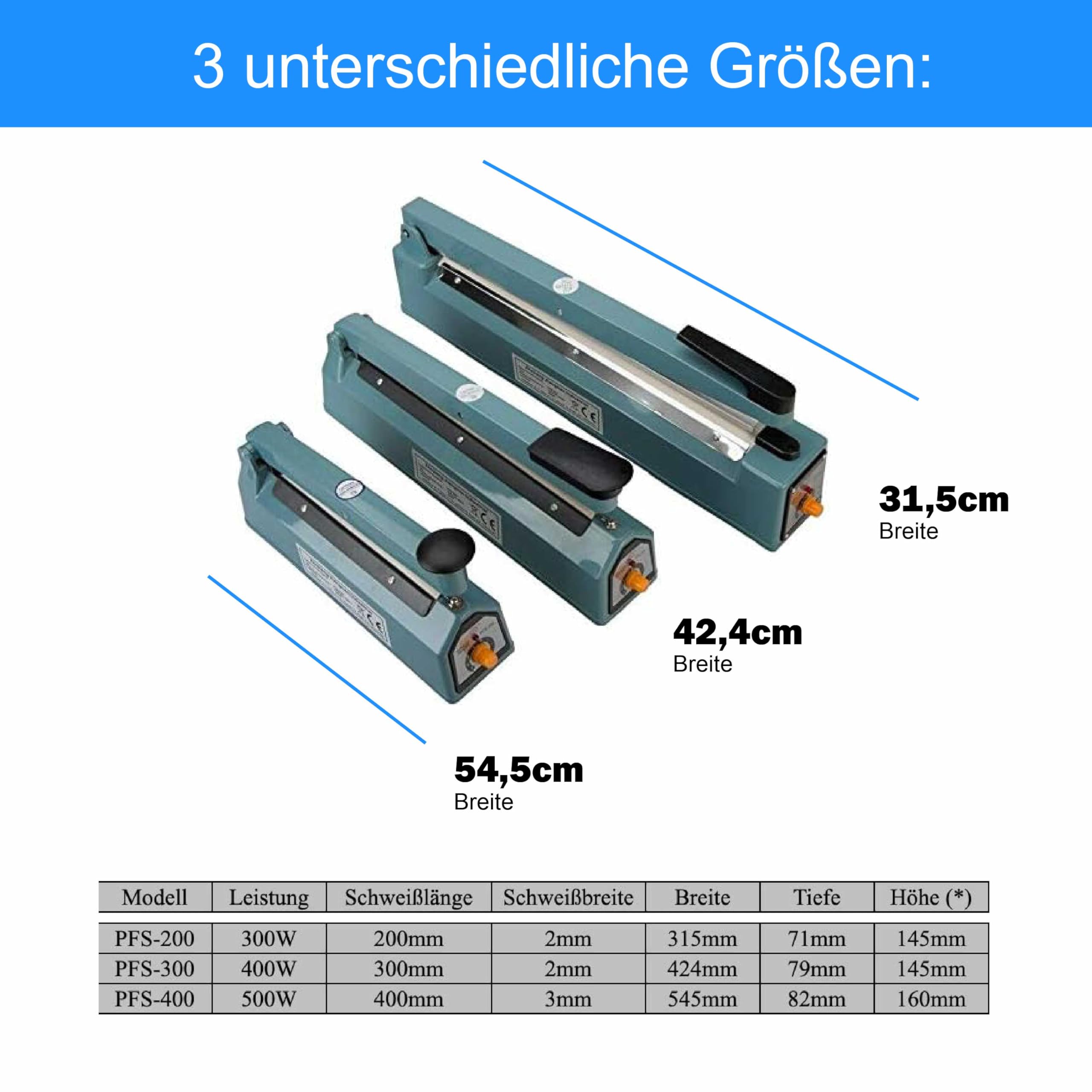Impuls Folienschweißgerät von 2-3mm Balkenschweißgerät in 3 Größen auswählbar (PFS-400)