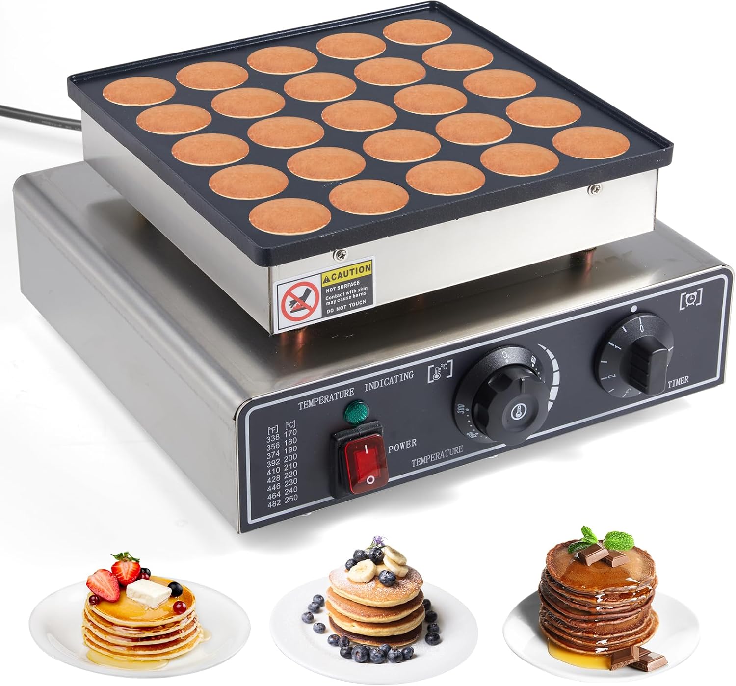 25PCS Commercial Mini Pancake Maker Machine – Stainless Steel 1.6inch Dutch Pancake Maker with Non-Stick Griddle, Adjustable Temperature & Timer – Electric 900W Maquina Para Mini Pancakes