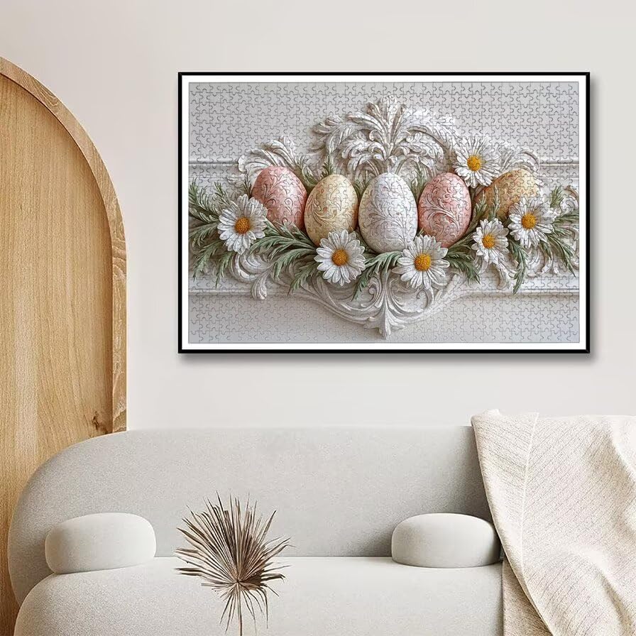 Puzzle 1000 elementów wielkanocnych, 1000 elementów dla dorosłych i dzieci od 14 lat, jajka wielkanocne drewniane puzzle z wykwintnym pudełkiem do pakowania, do dekoracji ścian, prezent dla kobiet