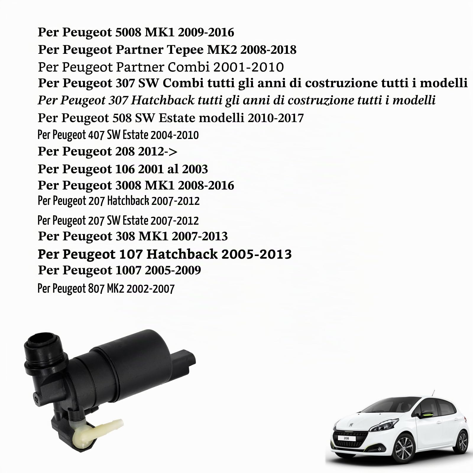 XUKEY Pompa Lavavetri per Auto 8200194414 7700428386 4410722 Pompa Lavavetri per Auto Compatibile con Peugeot 106 107 207 208 307 308 407 508 807 1007 3008 5008 Partner Tepee Combi