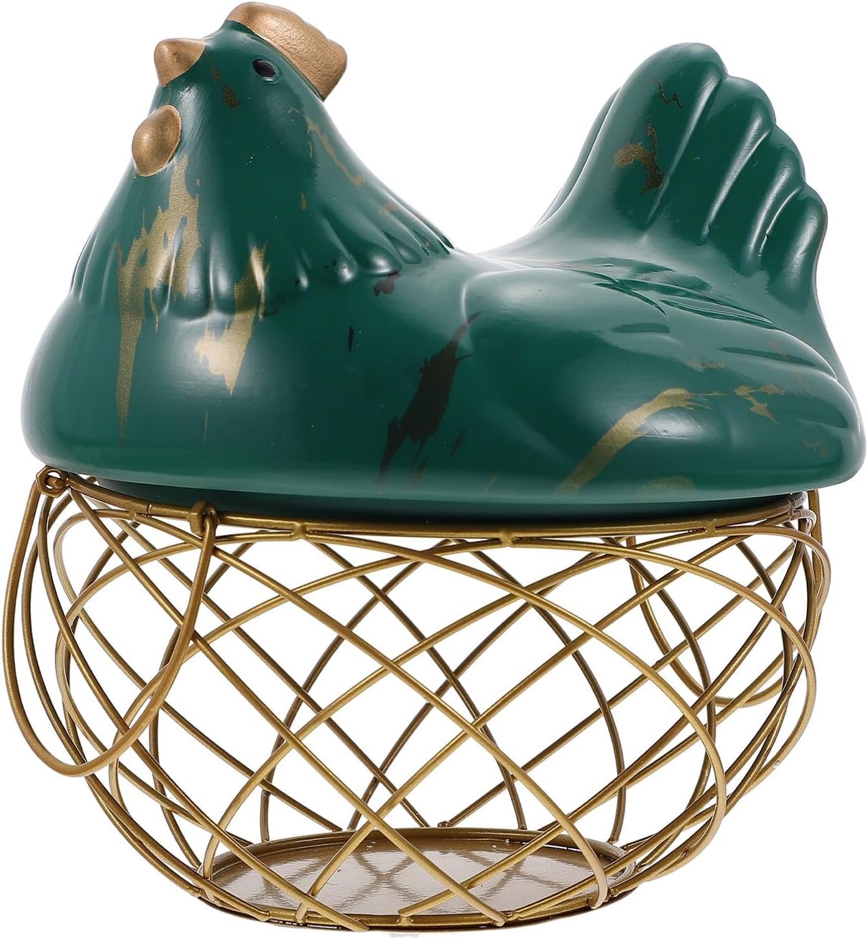 Decorative -toned Wire Fruit and Vegetable Organizer, Hen Iron Egg Storage Basket, Kitchen Snack and Egg Holder for Countertop and Refrigerator Use