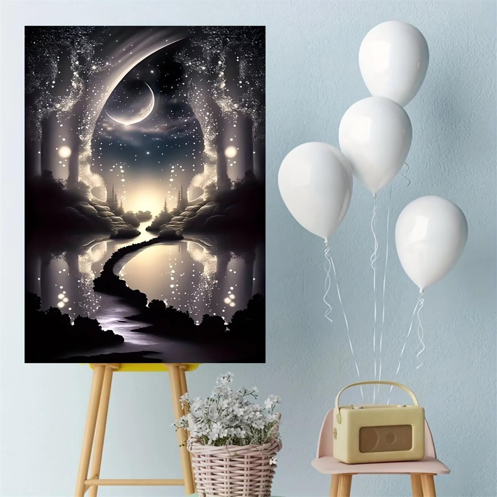 Puzzle dla dorosłych, 1000 elementów, Moon Starry Sky Artwork Puzzle 75 x 50 cm, kolorowe puzzle "zrób to sam" do dekoracji domu, rodzinne puzzle dla początkujących i dzieci