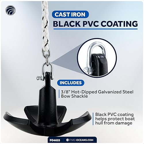 Miniatura 4 de Five Oceans Kit de anclaje de barco de río y anclaje de barco, revestimiento de vinilo de PVC negro, varios tamaños para tabla de remo, lancha