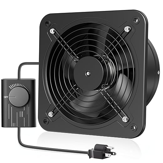 HG Power 8 Inch Exhaust Fan with Speed Controller, 567 CFM Kitchen Exhaust Fan with Damper, Metal Extractor Fan for Window, Attic, Ceiling, Basement Ventilation
