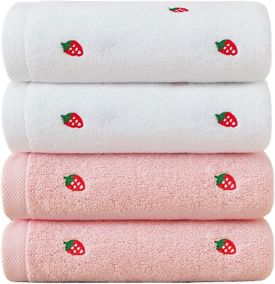 4 Pack Cute Strawberry Hand Towels for Women Girls Soft Cotton Decorative Towels for Bathroom-14 x 30 Inches (2 Pink +2 White Strawberry)