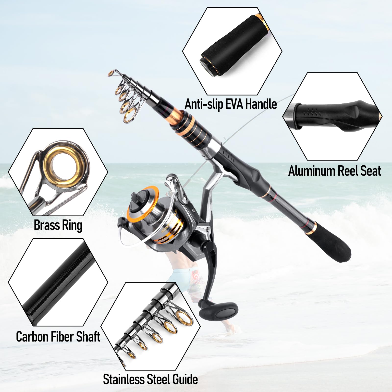 Dr.Fish Angelrute und Rolle Combo Teleskop Angelrute 1,8-3m Faltbare Spinnrute 3000 Rolle Bass Gear Ausrüstung Süßwasser