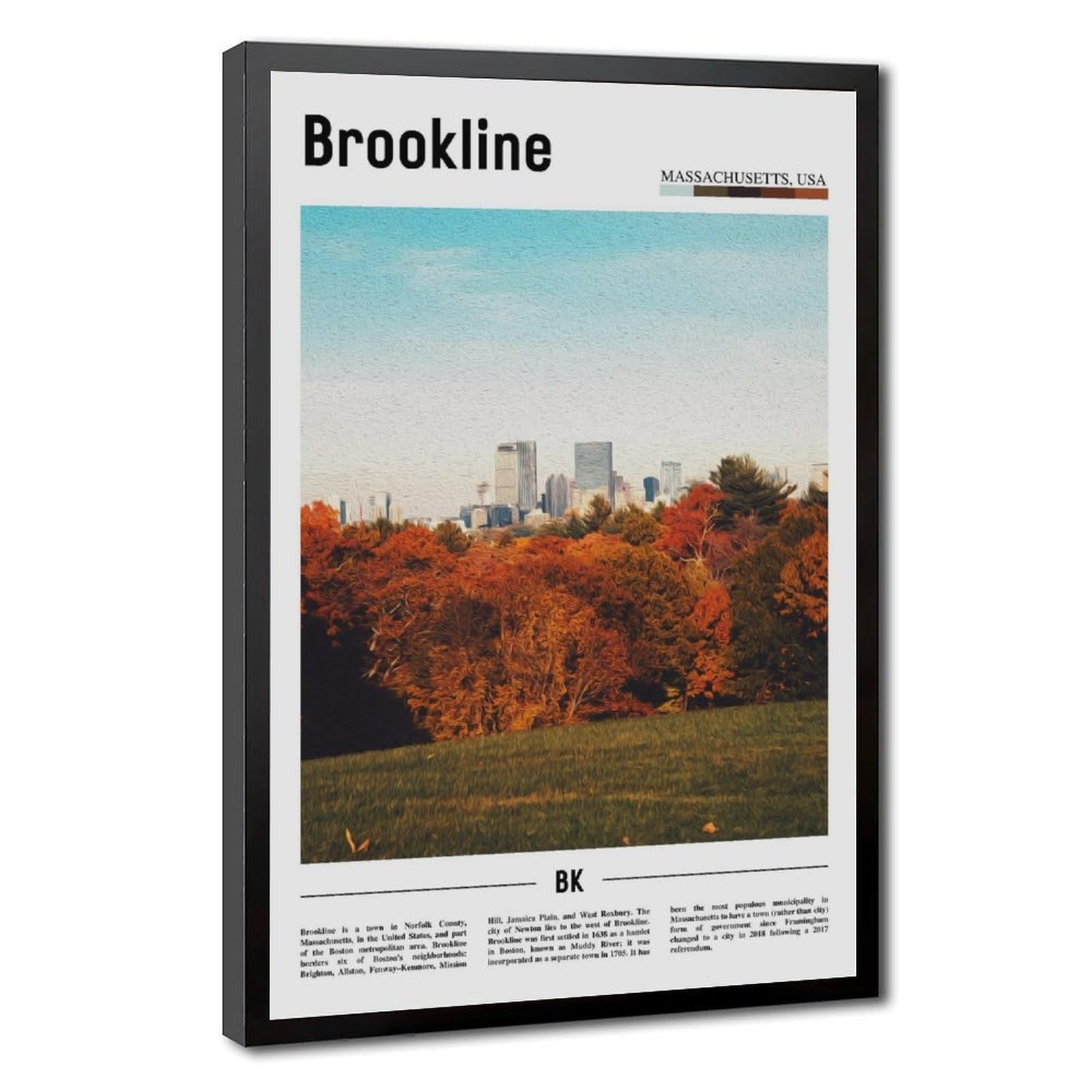 Wcyb Black Frame Brookline Massachusetts The United States Of America Scenery Travel Prints Posters Canvas Deco Paintings Wall Art For Office Living Room Hangable Fram