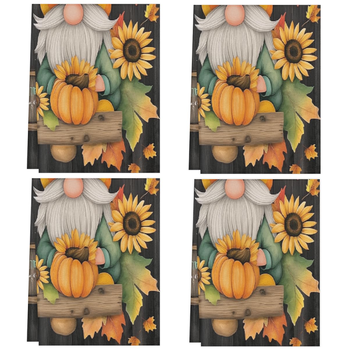 Paños de cocina de 45 x 72 cm, paños de cocina suaves y absorbentes de microfibra de secado rápido para baño, decoración del hogar, gnomos de girasol de Acción de Gracias, paquete de 4