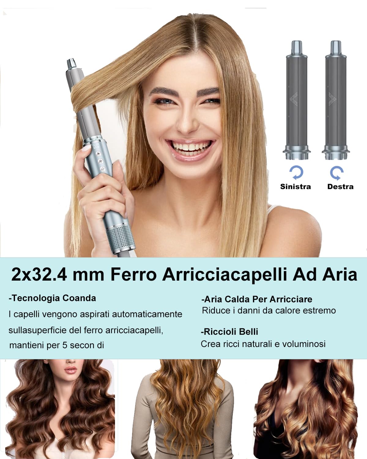 STANSOM Spazzole ad Aria Calda 5 in 1, Set di Spazzola Asciugacapelli da 1300W, Set Styler per Capelli con Asciugacapelli, Spazzola lisciante, Volumizzante e Borsa Viaggio