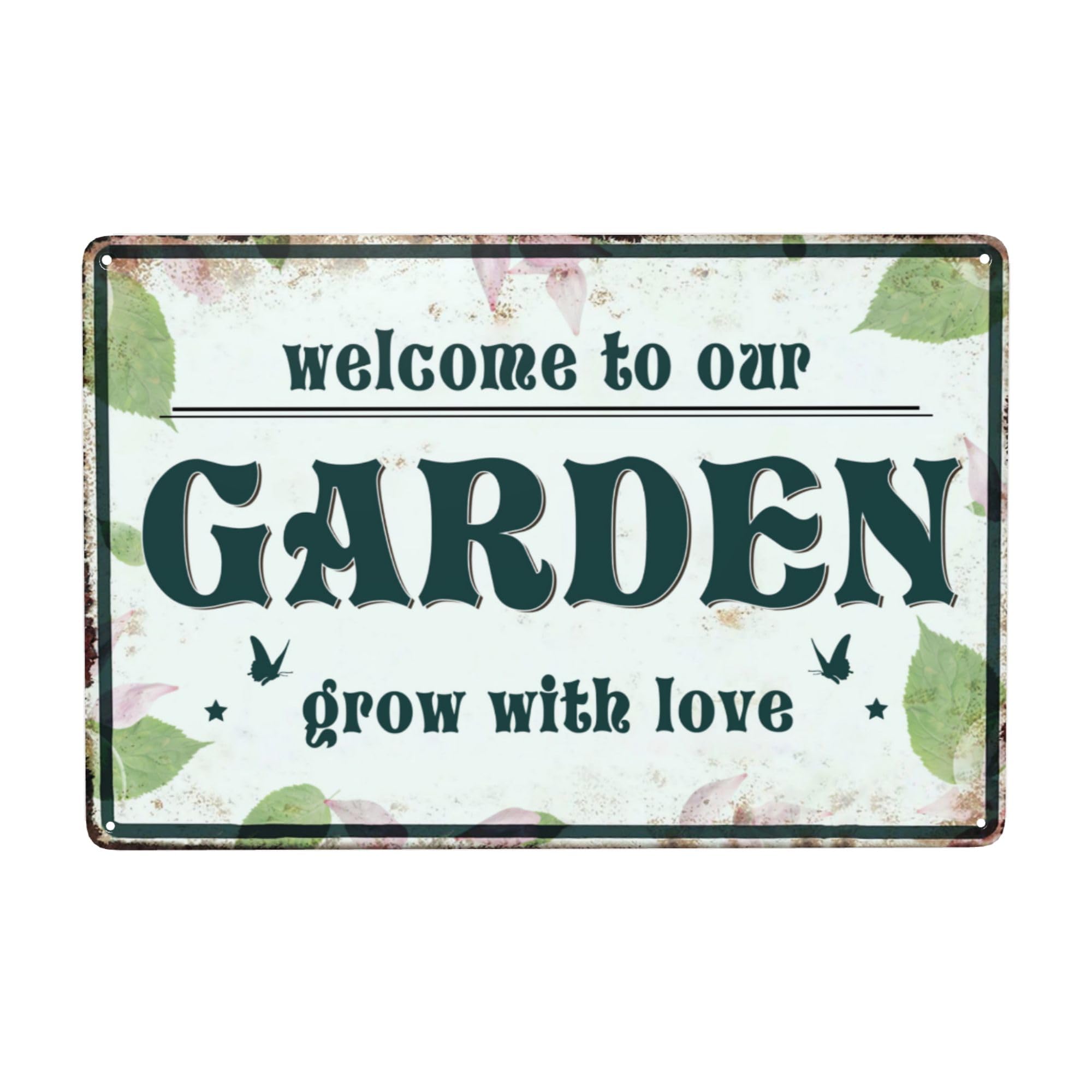 peiyeety Metal Tin Sign Welcome to Our Garden Quote Vintage Decorative Metal Wall Art Plaque for Home Living Room Bedroom Farmhouse Patio Rustic Wall Decor 6x8 Inch