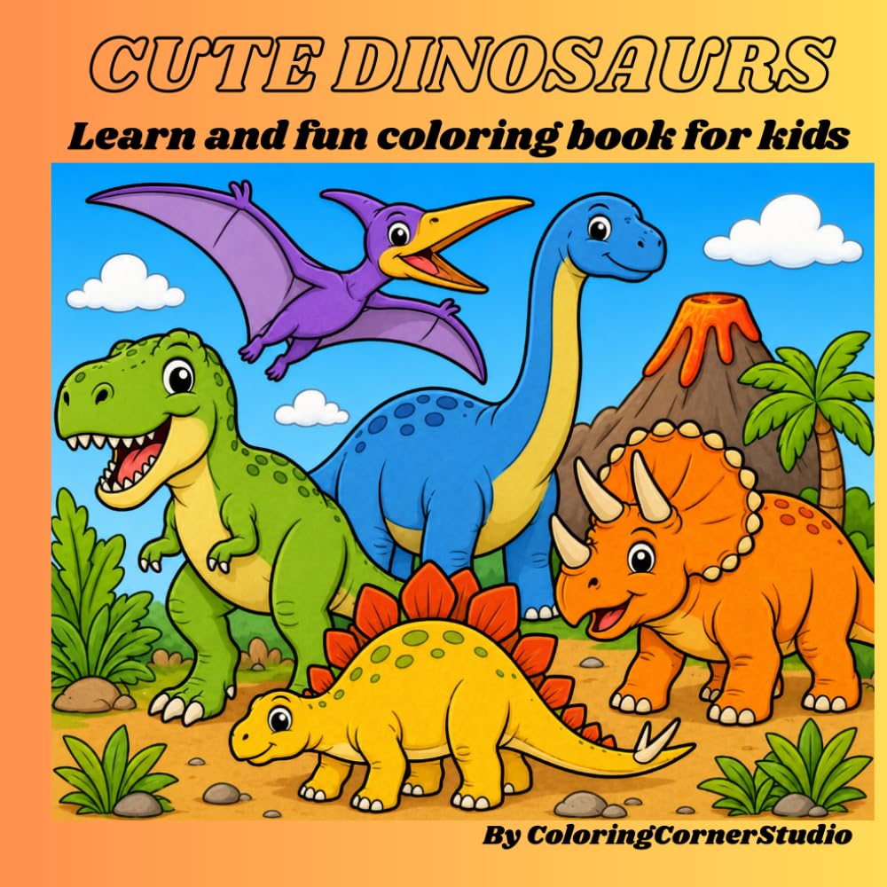 Cute Dinosaurs: Learn and fun coloring book for kids (ColoringCorner - Kids Coloring Series)