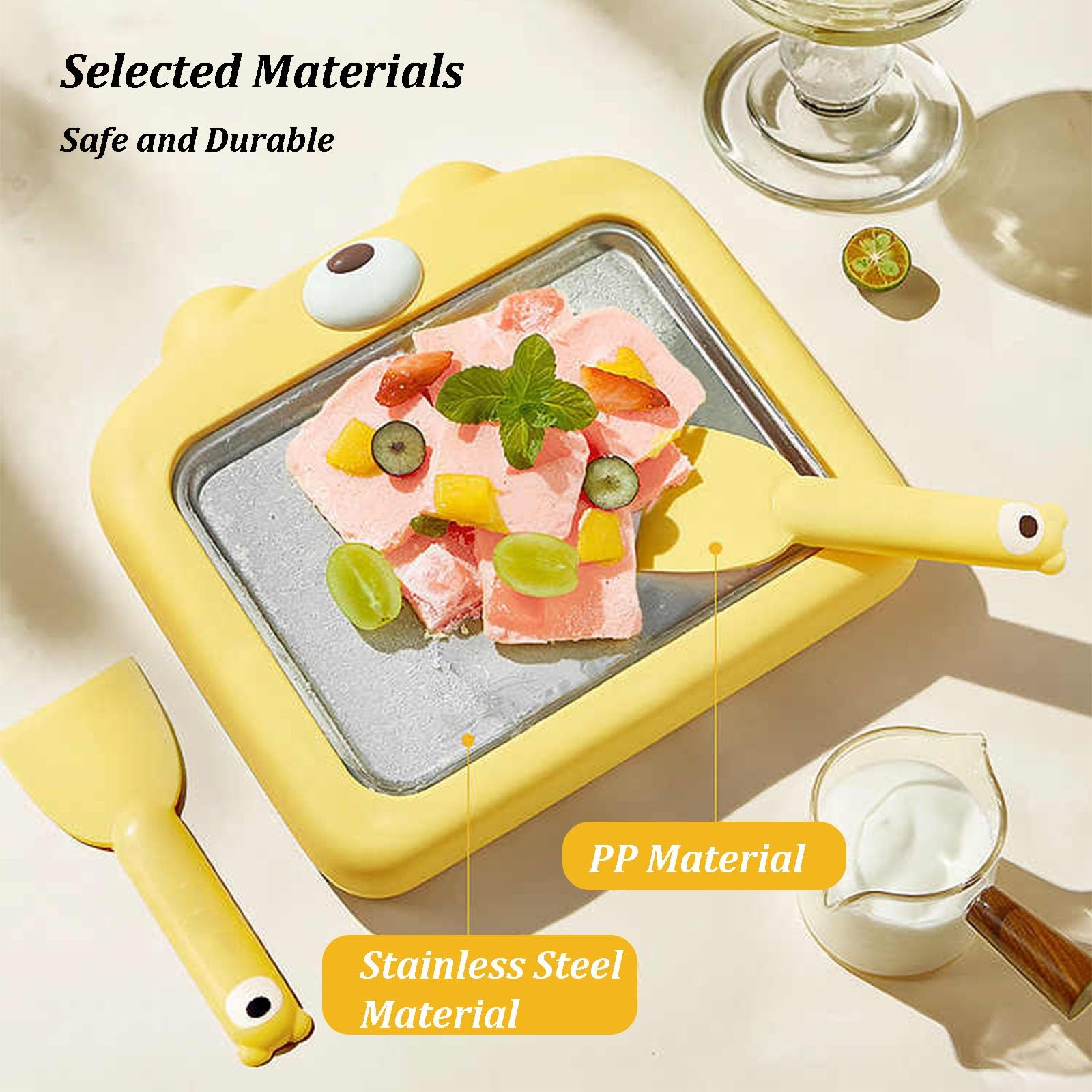 Máquina Para Hacer Helado Instantáneo, Placa De Acero Inoxidable Para Helado Enrollado Con 2 Espátulas Y Almohadillas Antideslizantes, Placa Para Preparar Yogur Helado Casero