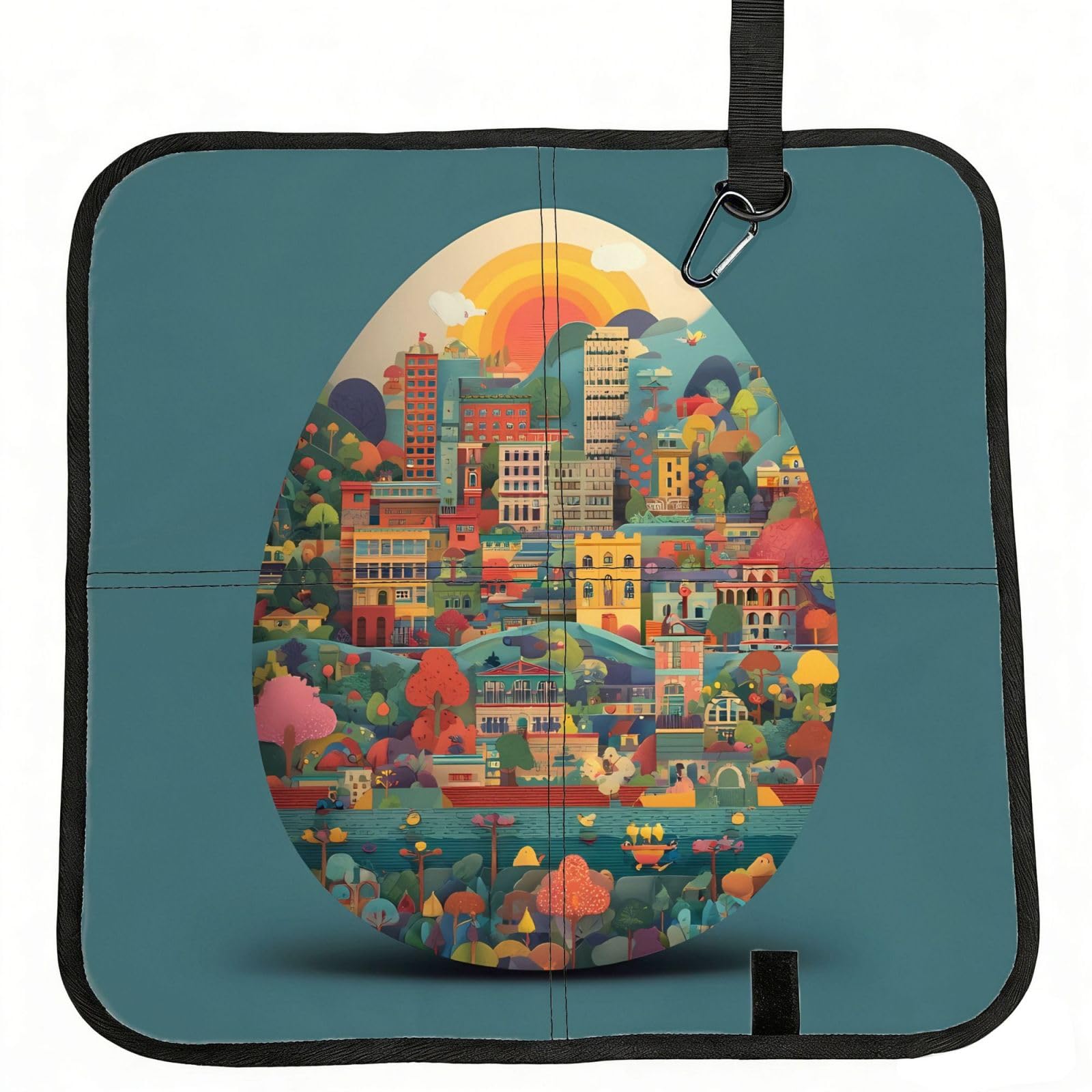 MROWYC Egg-shaped world Printed Foldable Seat Cushion - Portable with Carabiner, for Stadium, Camping, Hiking