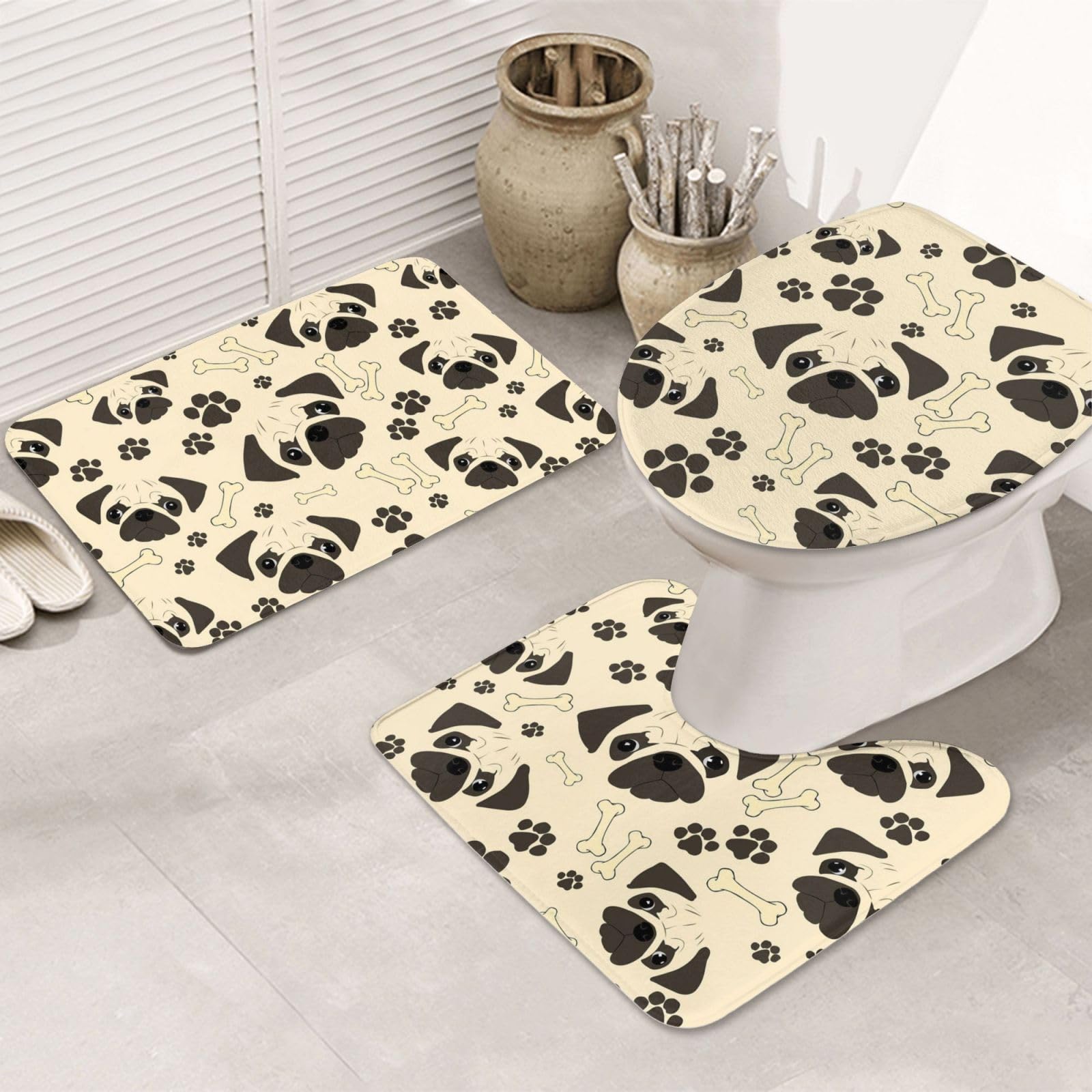 Tapis de bain 3 pièces motif chien Shiba Inu pour sol de douche
